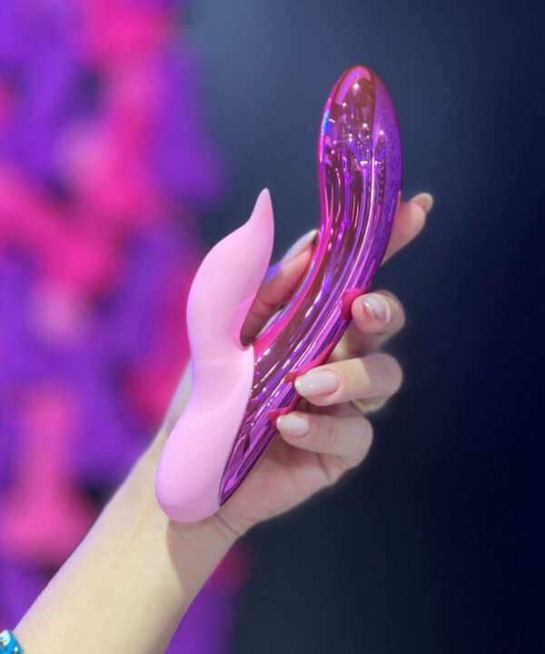 Vibrador Rosa com Luz LED Duplo Motor Ponto G e Clitóris